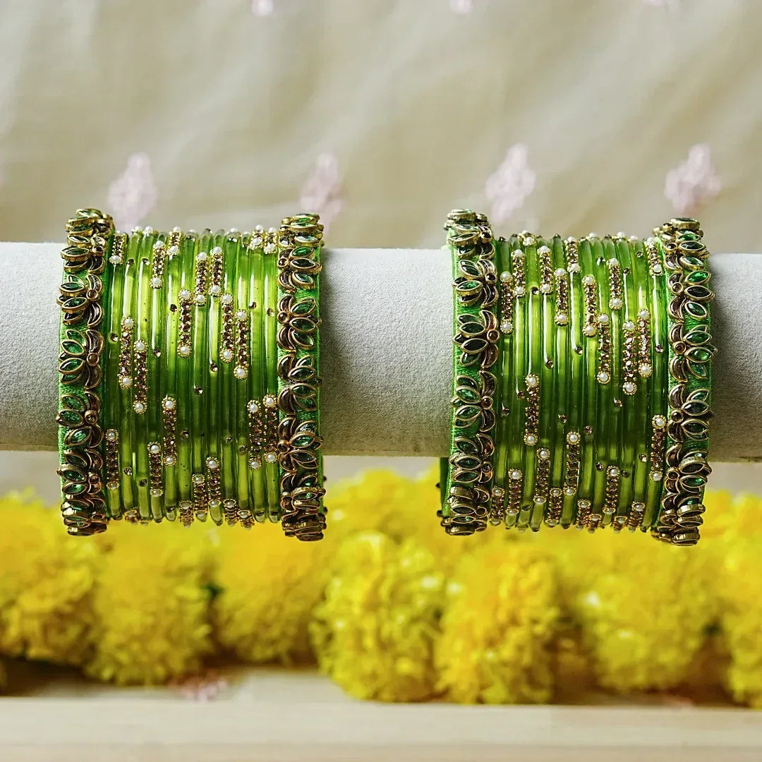 Traditional Women’s Glass Bangle Set – Perfect for Every Occasion (Both Hands) - The Golden Cascade